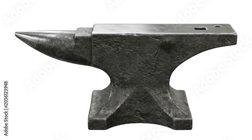 Antique blacksmith's anvil with worn surface and traditional hammer groove for metalworking.