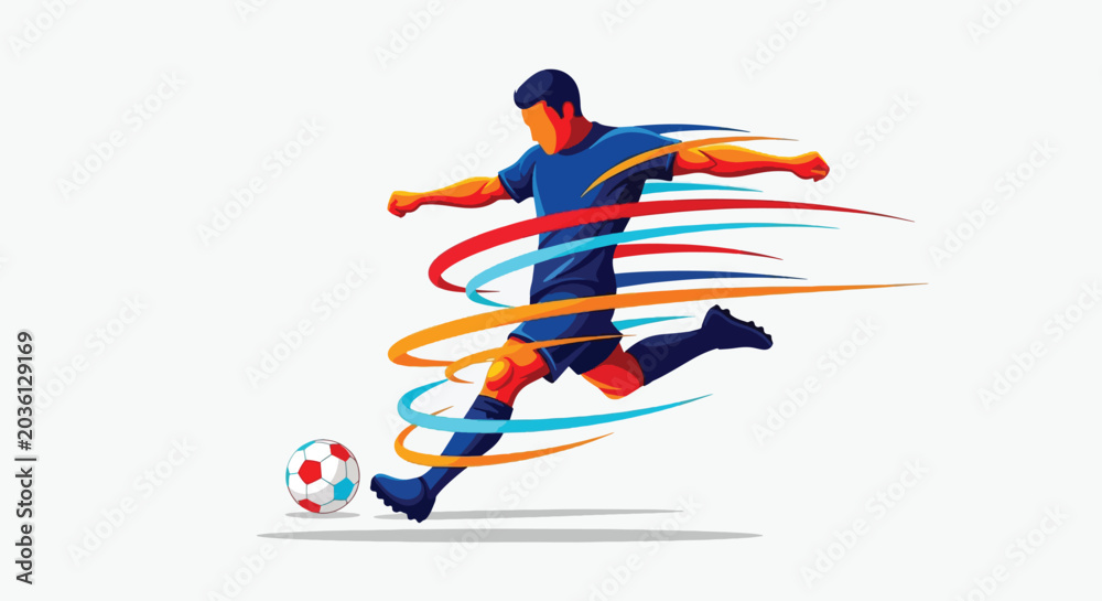 Fototapeta premium Dynamic soccer player kicking ball with speed trails.