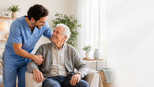 Caregiver assisting senior man while spending time together at home
