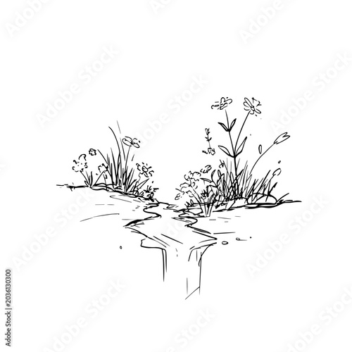 Billede på lærred Minimalist Cross-Section of a Rain Garden Bioswale Design