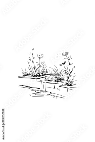 Photos Minimalist Cross-Section of a Rain Garden Bioswale Design