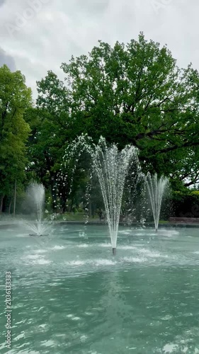 Beautiful landscaping by the fountain in the park