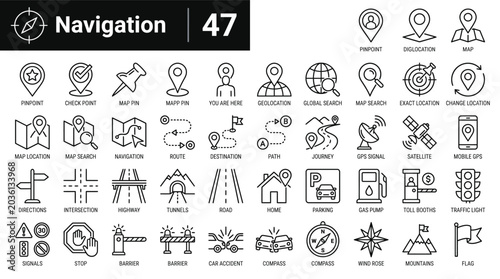 Foto Navigation thin line icon set