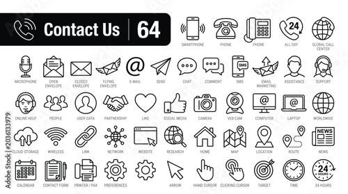 Fotografie Contact line icons set