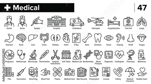Картината върху платно Medecine line icons set