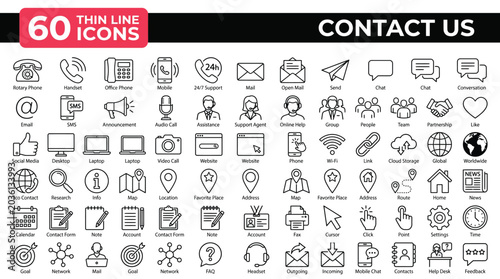 Slika na platnu Contact us line icons set