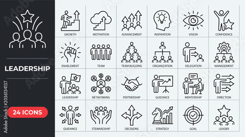 Bild auf Leinwand Leadership line icon set