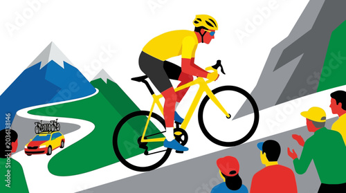 cycling, cyclist riding bike on mountain road