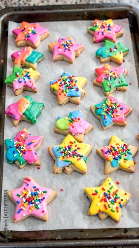 A Colorful Assortment Star-Shaped Cookies Vibrant Frosting