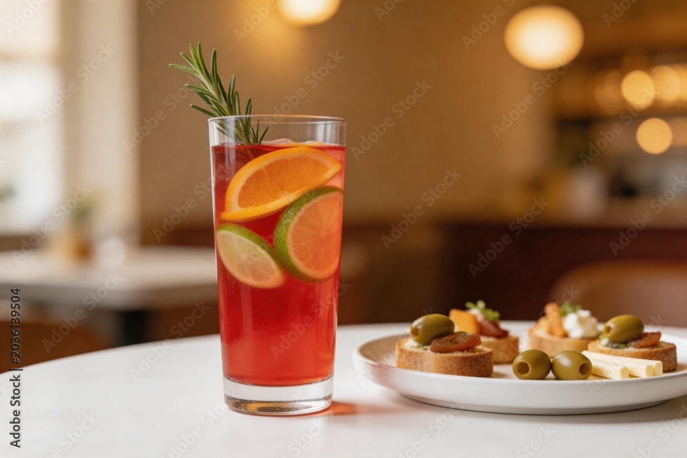 Fototapeta premium Cocktail with citrus and appetizers