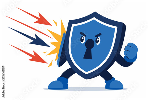 Fotografie Shield Cartoon Character Defending.