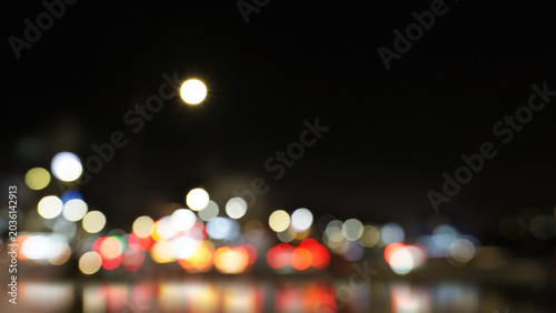 Tableau sur toile Nighttime Traffic Jam with Soft Focus City Light Bokeh