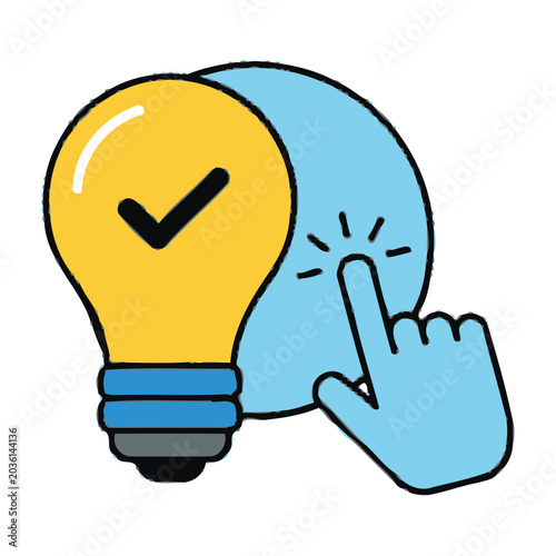 Light bulb with checkmark and hand clicking
