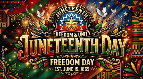 Juneteenth Day Celebrating Freedom and Liberation Poster Vibrant Juneteenth Commemoration Graphic with Pan-African Colors June 19th Freedom and Unity Celebration Banner