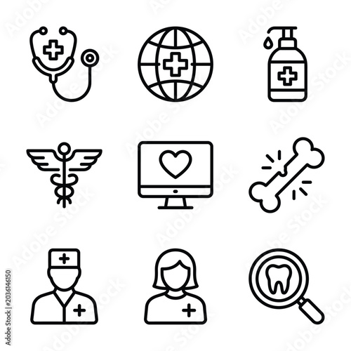 Foto Medical and healthcare line icon set for doctors and hospitals with healthcare h