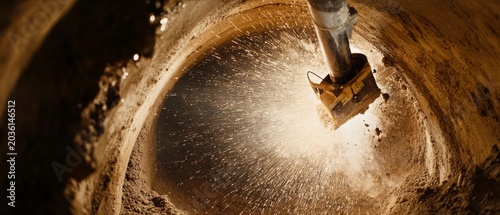 Construction equipment digs deep into the ground in a site during the day creating dust and debris
