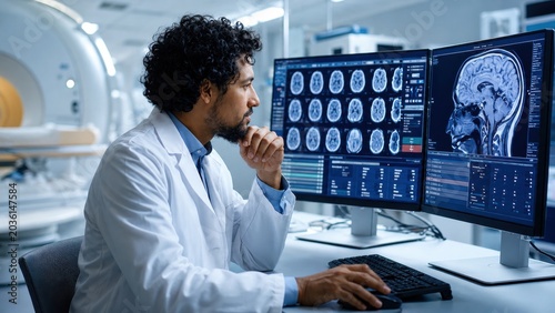 Doctor Analyzing Brain MRI Scans in Medical Laboratory