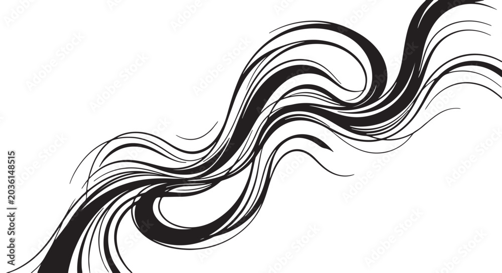Fototapeta premium Flowing black curves vector illustration on a white background dynamic abstract design element lines graphic