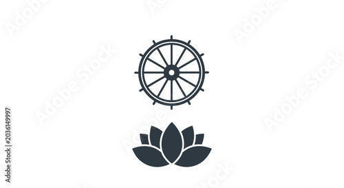 Cuadro en lienzo Dharmachakra Wheel and Lotus Flower Religious Icon