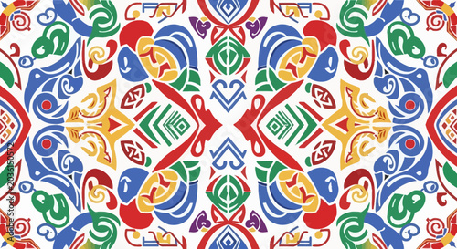 Tableau sur toile Vibrant Ethnic Folk Style Symmetrical Pattern Design