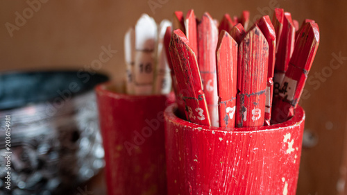 Obraz na płótnie Close up shot of traditional Chinese fortune telling chi chi sticks in Bangkok,