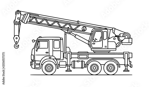 Tableau sur toile Truck Crane Line Icon Vector Illustration Construction Vehicle Outline Isolated