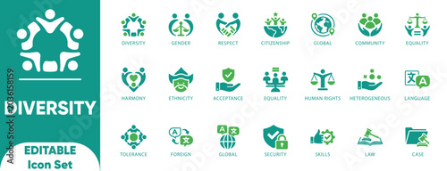 Cuadro en lienzo Diversity and Inclusion Icon Set