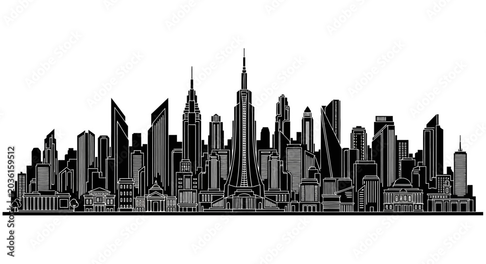 Obraz premium Modern City Skyline Silhouette Illustration
