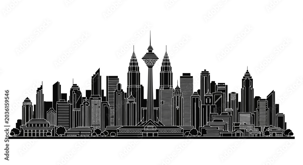 Fototapeta premium Tehran Skyline Silhouette with Milad Tower, Urban Landmark