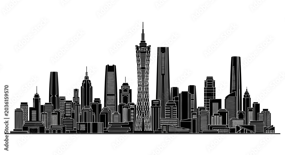 Fototapeta premium Guangzhou Skyline Silhouette Cityscape, Modern Urban Architecture