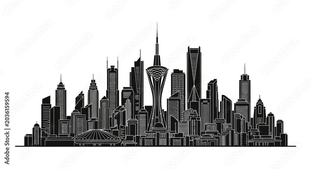 Fototapeta premium Modern City Skyline Silhouette with Skyscraper Architecture
