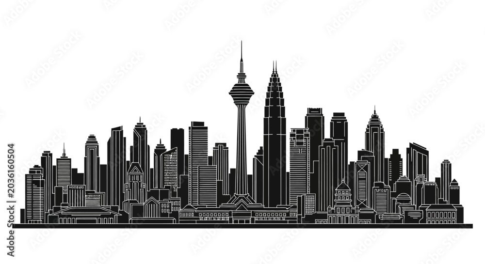 Obraz premium Kuala Lumpur skyline silhouette vector illustration, urban cityscape