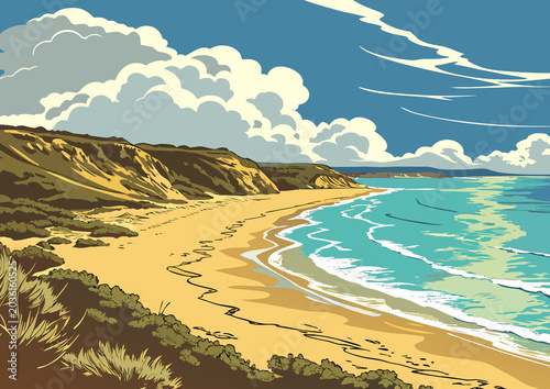 Calm Ocean Landscape Illustration With Gentle Waves Peaceful Blue Water Background Modern Nature Art Concept