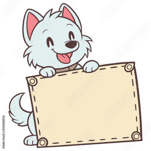 Cute Dog Illustration With Blank Signboard Friendly Cartoon Character Design Modern Pet Branding Concept
