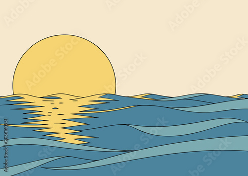 Ocean Sunset Minimalist Illustration Artwork With Soft Gradient Sky Calm Horizon Line Modern Nature Design