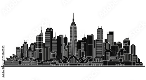 Sydney City Skyline Silhouette Vector Illustration