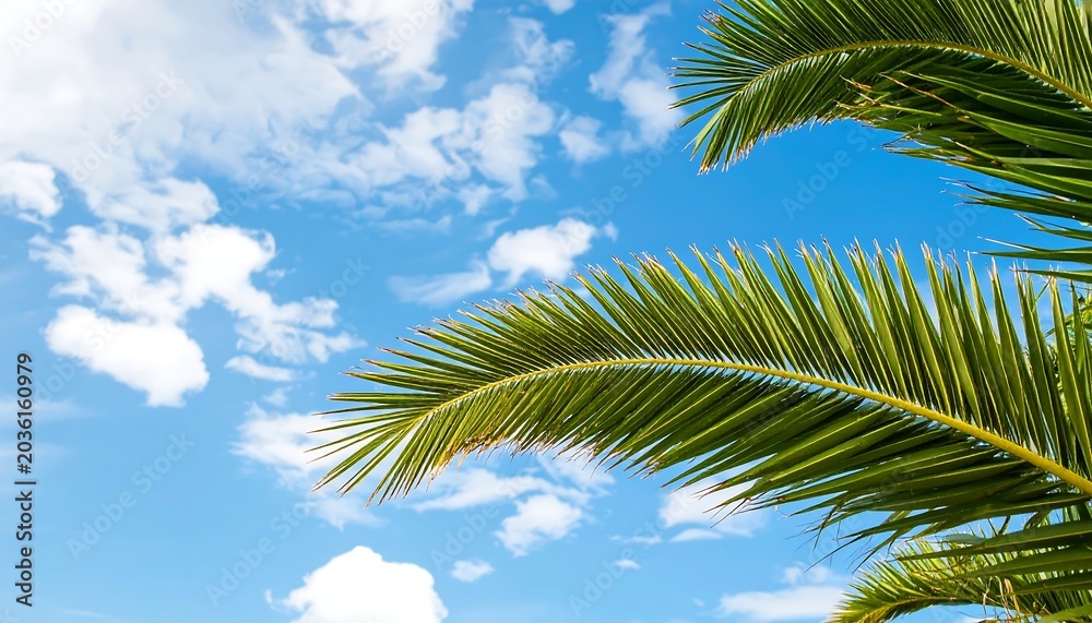 Fototapeta premium Palm leaves against a blue sky