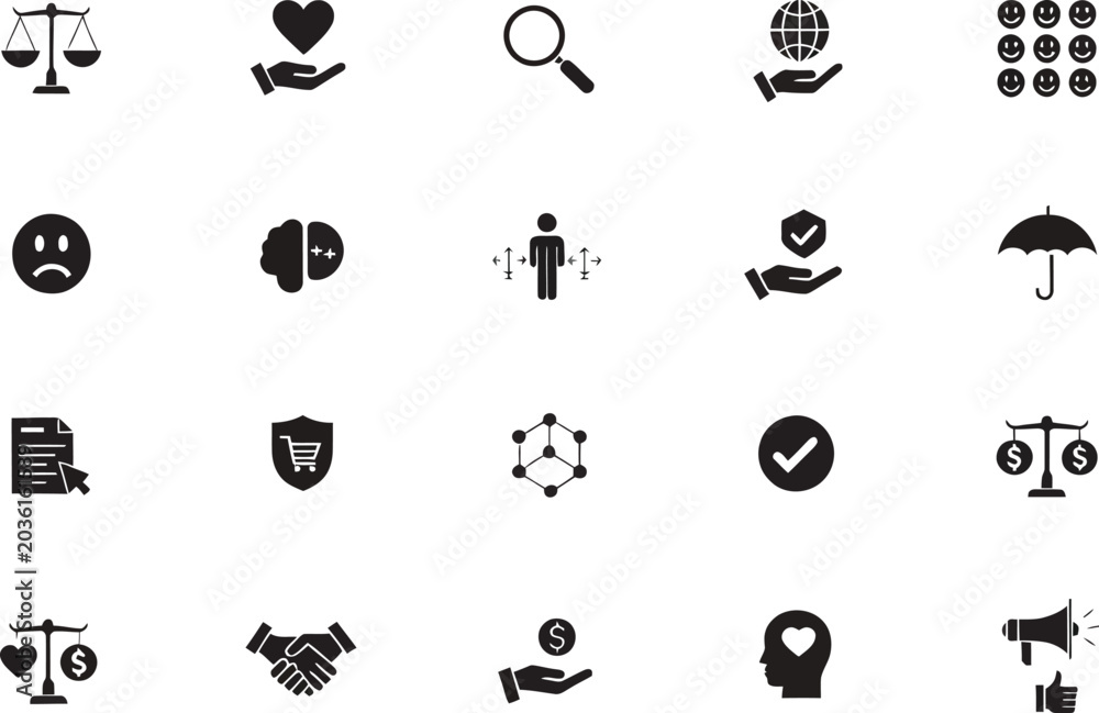 Obraz premium Set of twenty business ethics and corporate social responsibility icons for ethical standards.