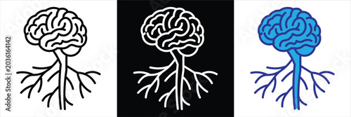 Human Brain and Nervous System Line Icon Set for Medical Design