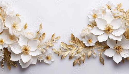 Elegant White Floral Border With Gold Accents