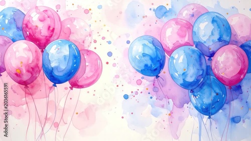 Watercolor balloons in pink and blue gender reveal party celebration festive decoration