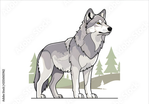 Majestic Gray Wolf Standing Proudly in a Serene Forest Setting, Capturing the Wild Spirit of Nature's Hunter