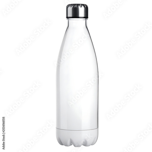 Isolated sleek white reusable water bottle with metallic cap on a neutral background, healthy hydration lifestyle