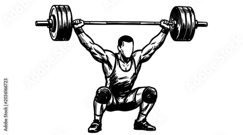 Obraz na plátně Weightlifter Snatch Overhead Squat Vector Illustration