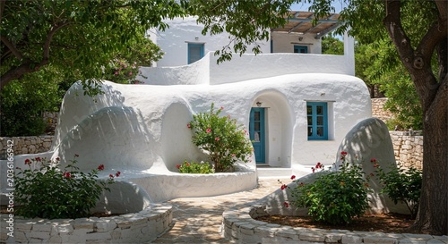 Idyllic Mediterranean Village Architecture With Blue Doors