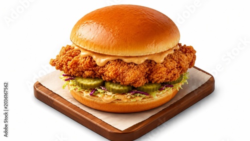 Crispy fried chicken sandwich isometric 3D illustration, isolated premium food object for restaurant presentation design