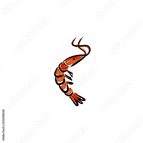 Colorful shrimp icon, orange seafood symbol, cartoon crustacean, food illustration
