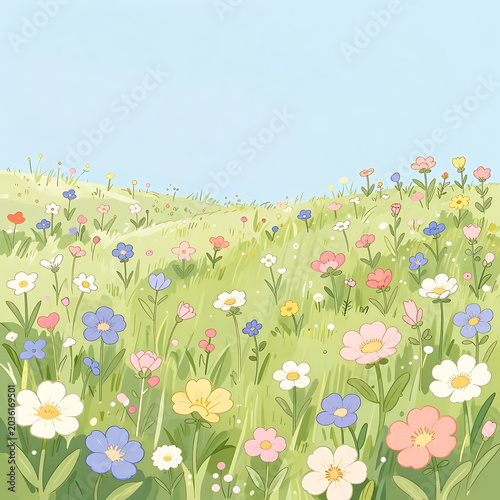 meadow with flowers and butterflies