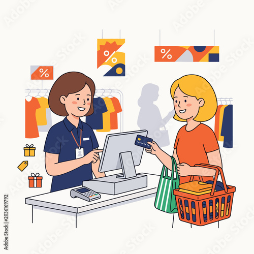 Customer paying by card at a retail store checkout.