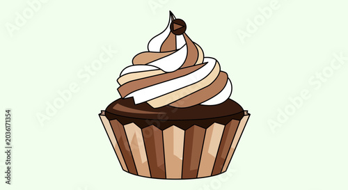 Fotografía Illustration of a delicious chocolate cupcake with swirl frosting and a cherry o